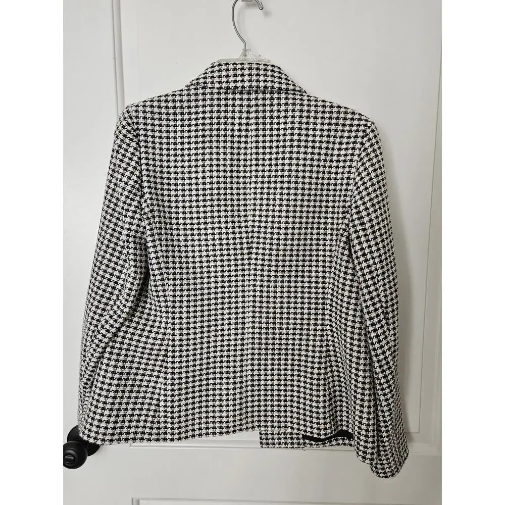Women Jones New York S Double Breasted Tweed Blazer Jacket Sz Small Black White